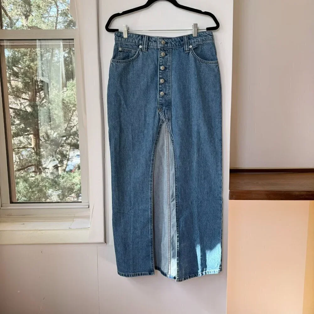 NWT Free People Chani Denim Maxi Skirt in Blue 29